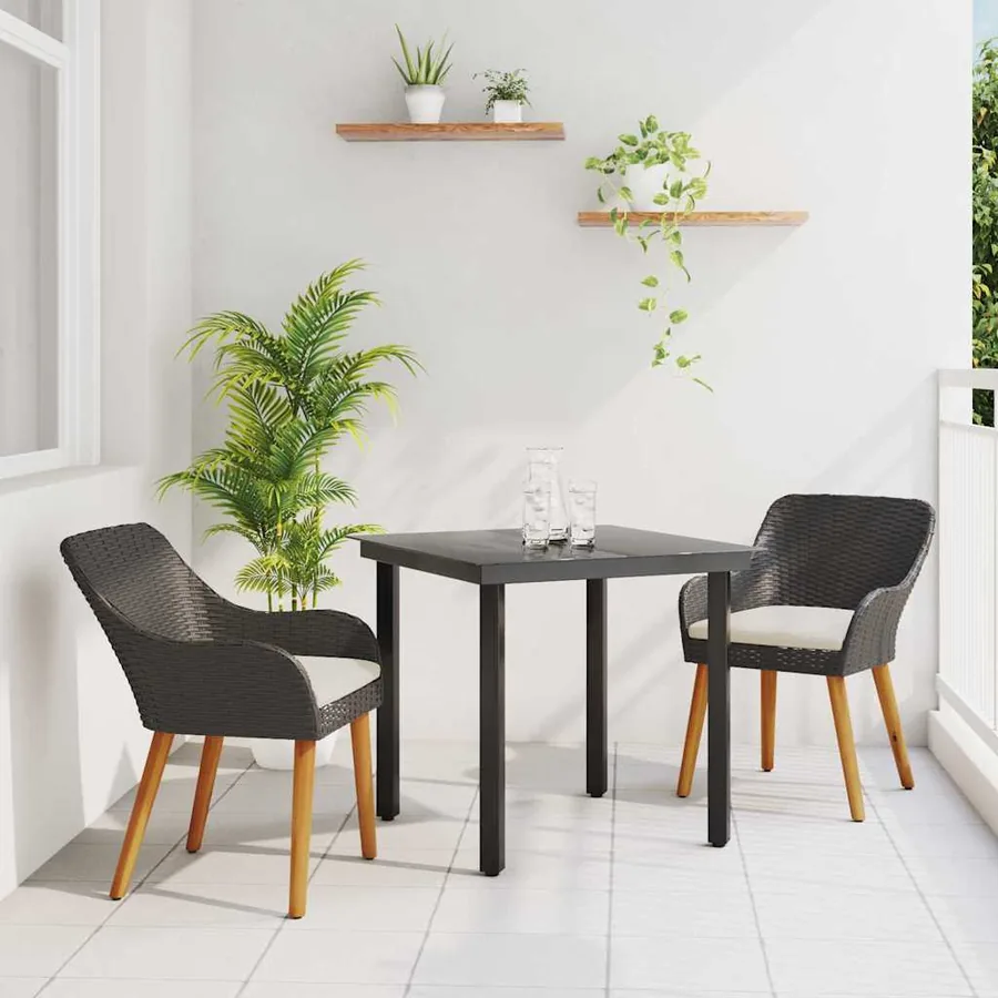 Ensemble de salle à manger pour jardin 3 pcs Noir polyrotin