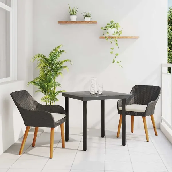 Ensemble de salle à manger pour jardin 3 pcs Noir polyrotin