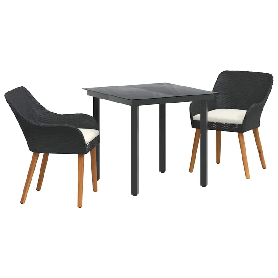 Ensemble de salle à manger pour jardin 3 pcs Noir polyrotin - 2