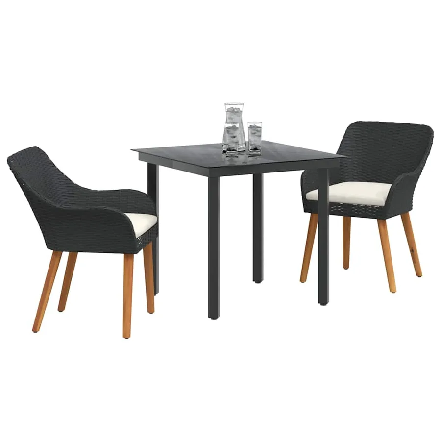 Ensemble de salle à manger pour jardin 3 pcs Noir polyrotin - 3