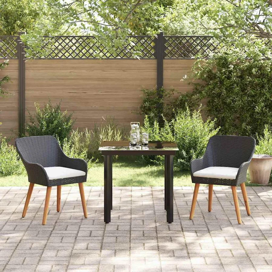 Ensemble de salle à manger pour jardin 3 pcs Noir polyrotin - 4