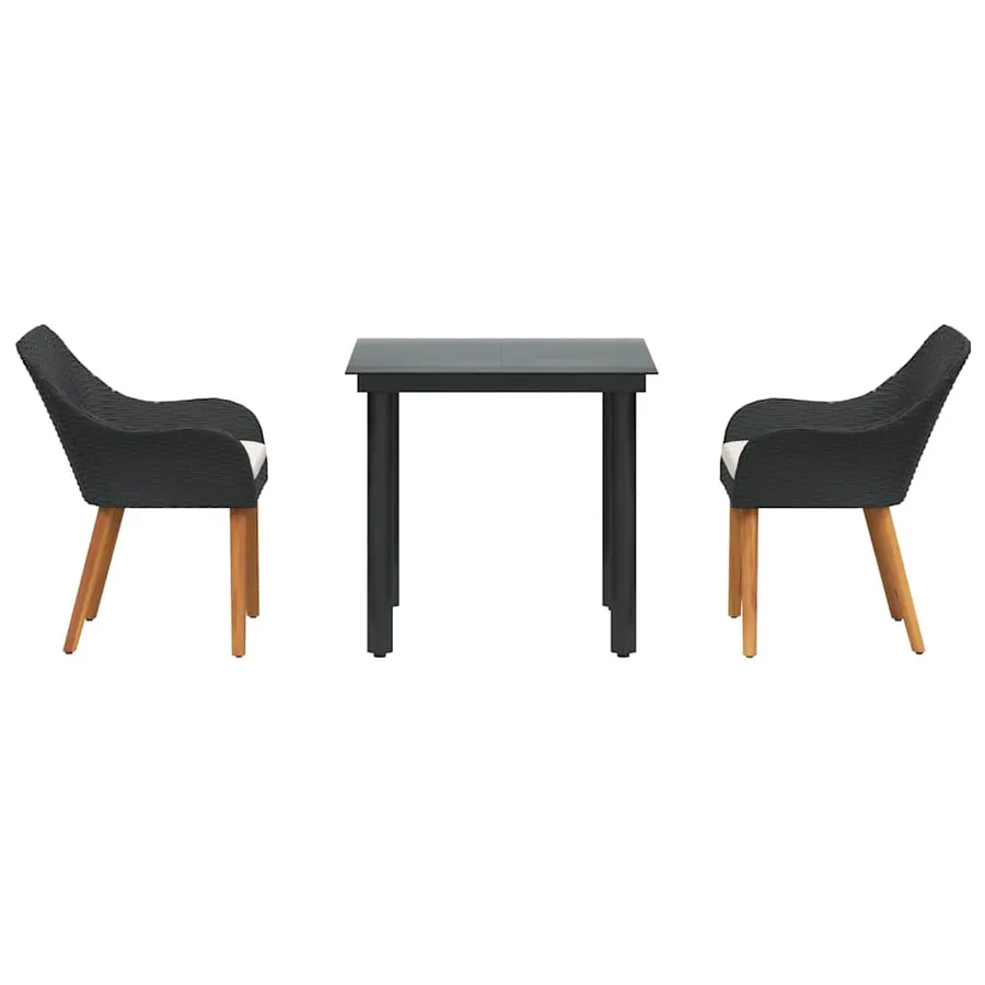 Ensemble de salle à manger pour jardin 3 pcs Noir polyrotin - 7