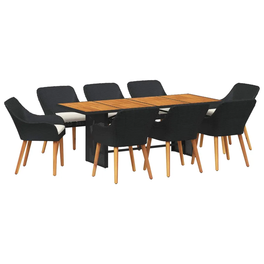 Ensemble de salle à manger pour jardin 9 pcs Noir polyrotin - 2