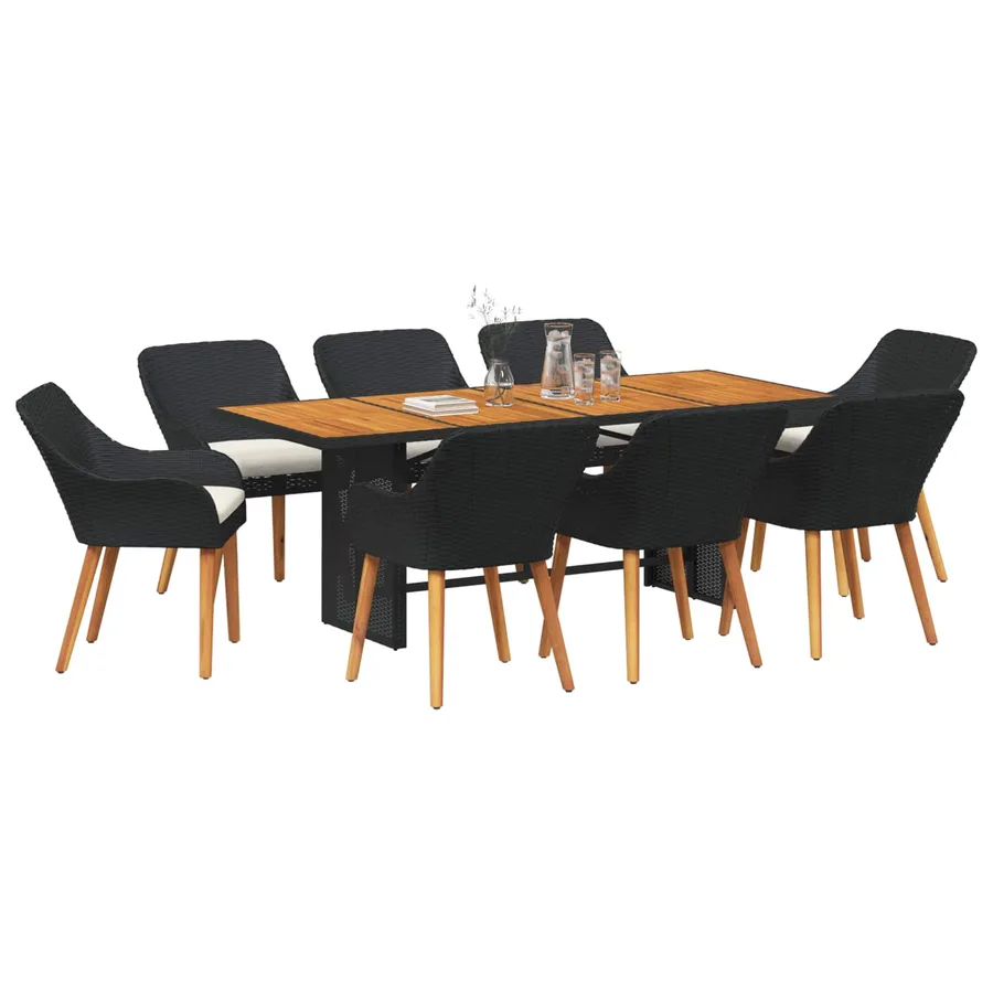 Ensemble de salle à manger pour jardin 9 pcs Noir polyrotin - 3