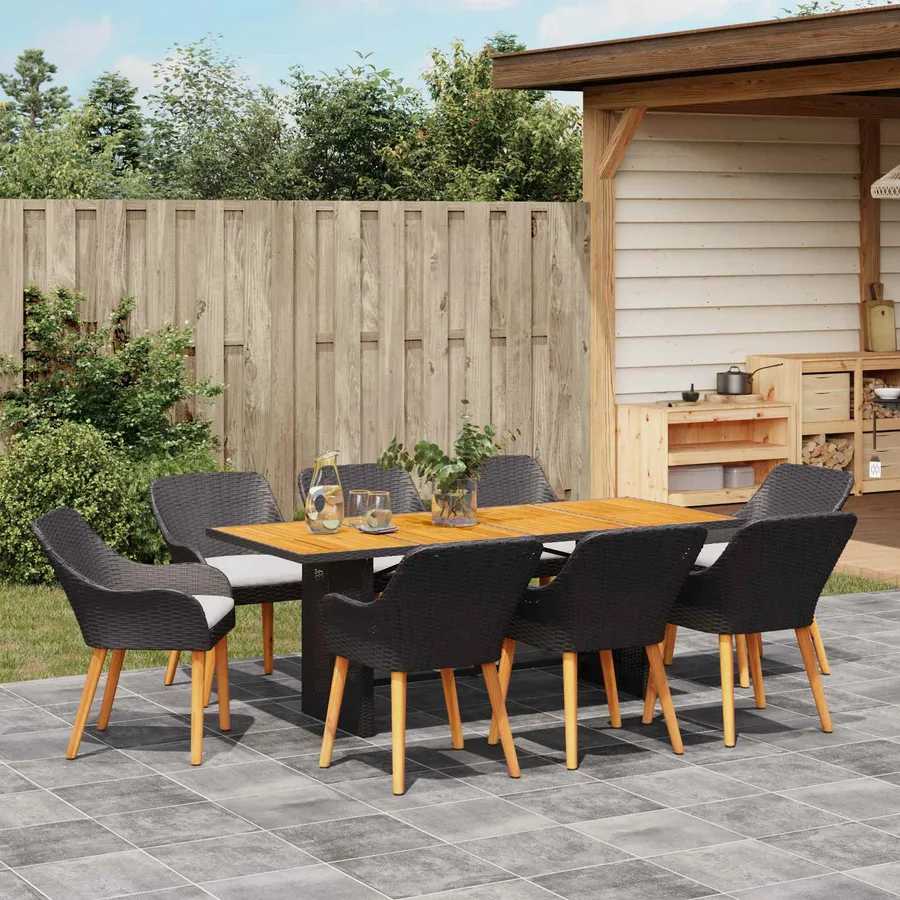 Ensemble de salle à manger pour jardin 9 pcs Noir polyrotin - 4