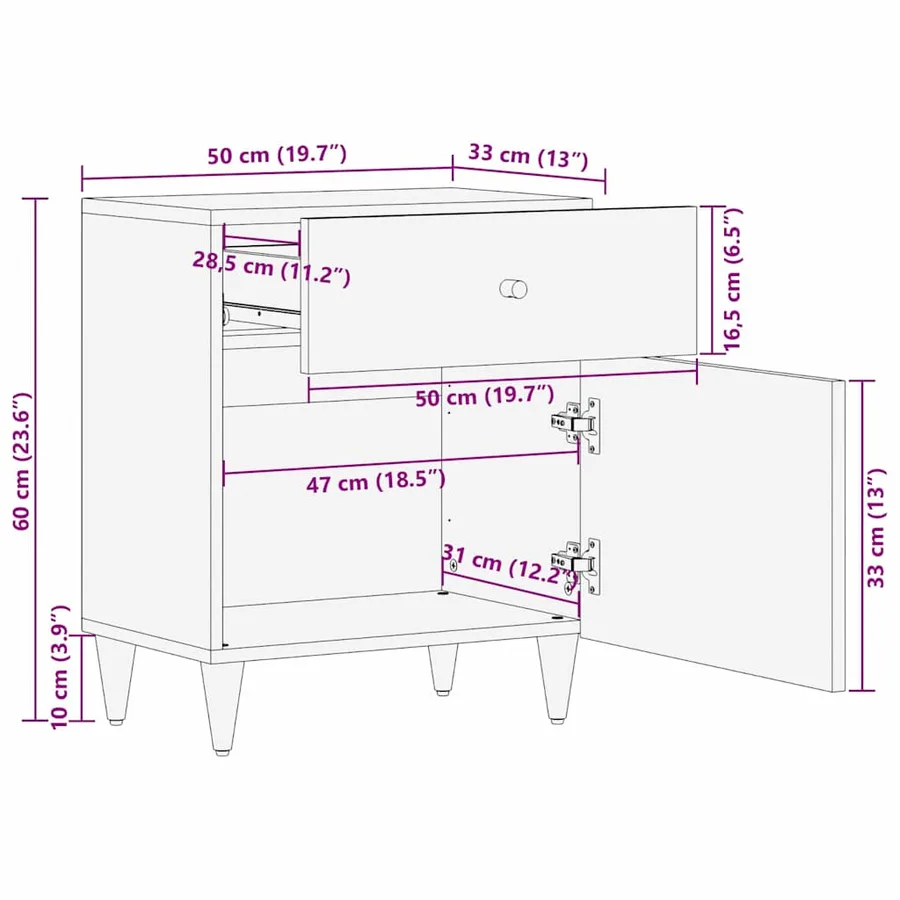 Tables de chevet 50 x 33 x 60 cm Bois de mangue massif - 12