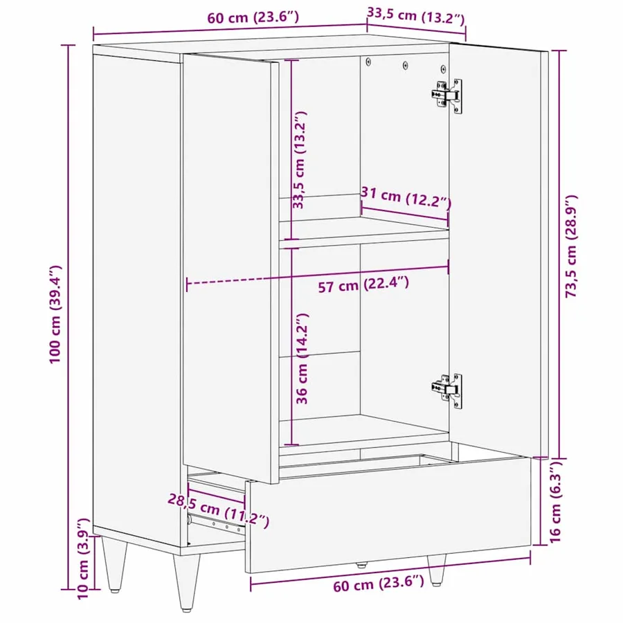 Buffet Haut Marron 60 x 33,5 x 100 cm Bois de mangue massif - 12