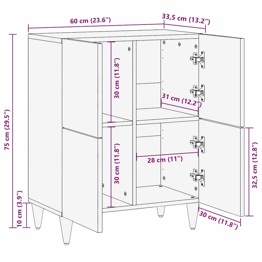 Buffet Marron 60 x 33,5 x 75 cm Bois de mangue massif - 11