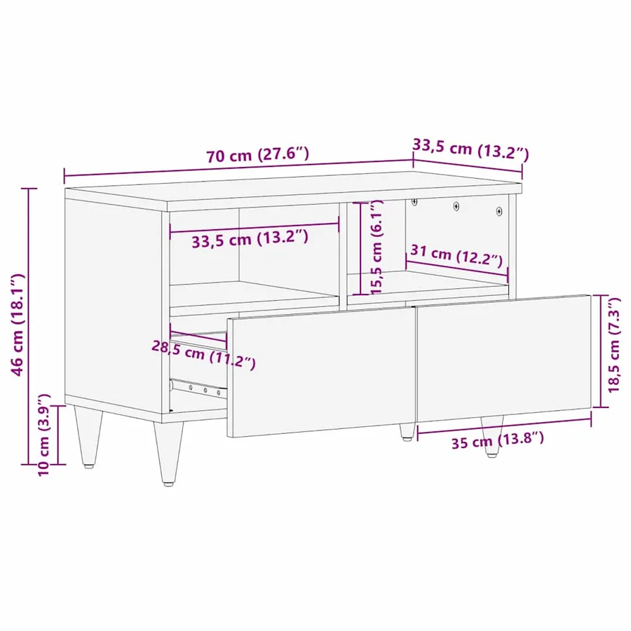 Meuble TV Marron 70 x 33,5 x 46 cm Bois de mangue massif - 11