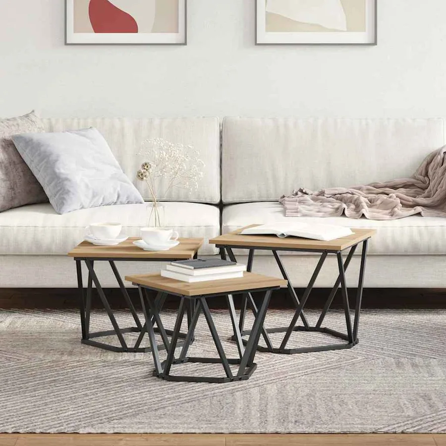Table basse 3 pcs Chêne artisanal 50 x 50 x 40 cm - 4