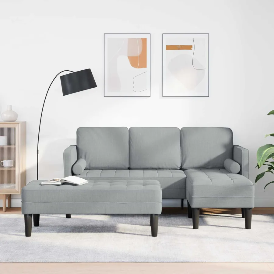 Ensemble de Canapés avec coussin 2 pcs Gris clair Polyester