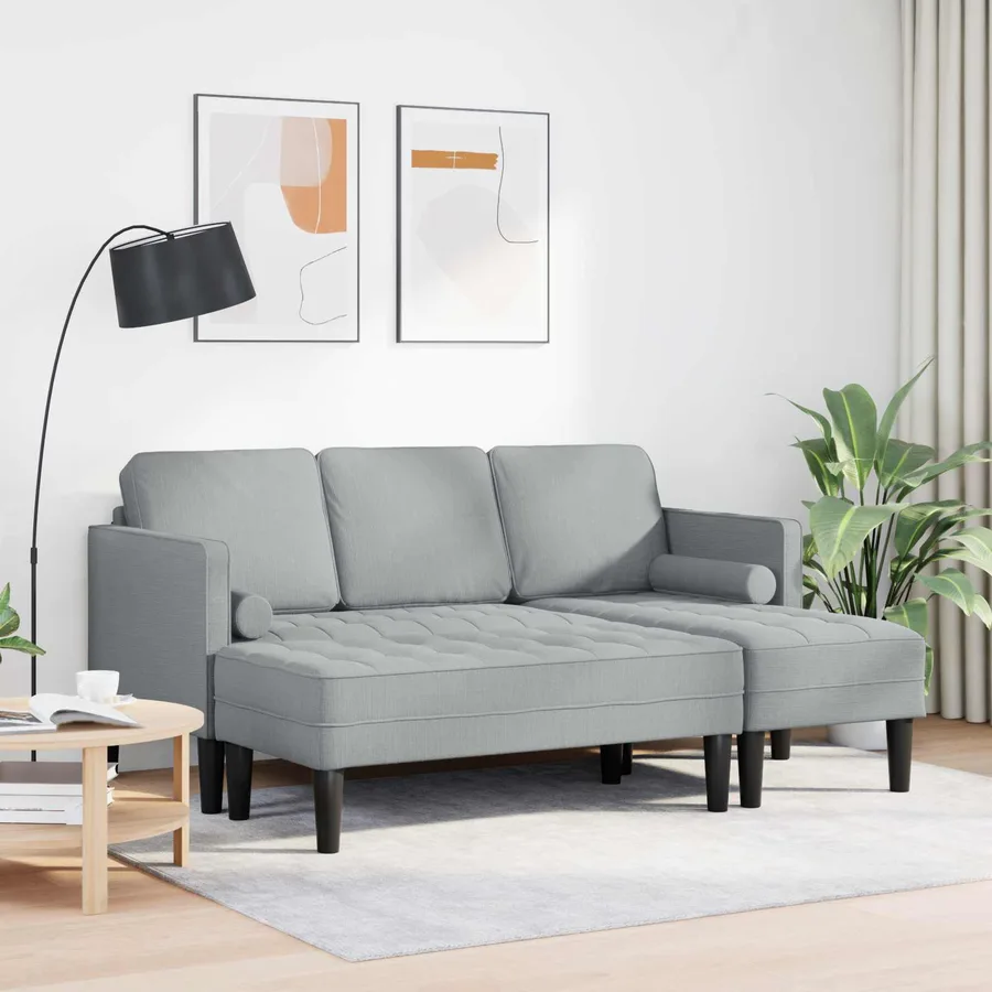 Ensemble de Canapés avec coussin 2 pcs Gris clair Polyester - 3