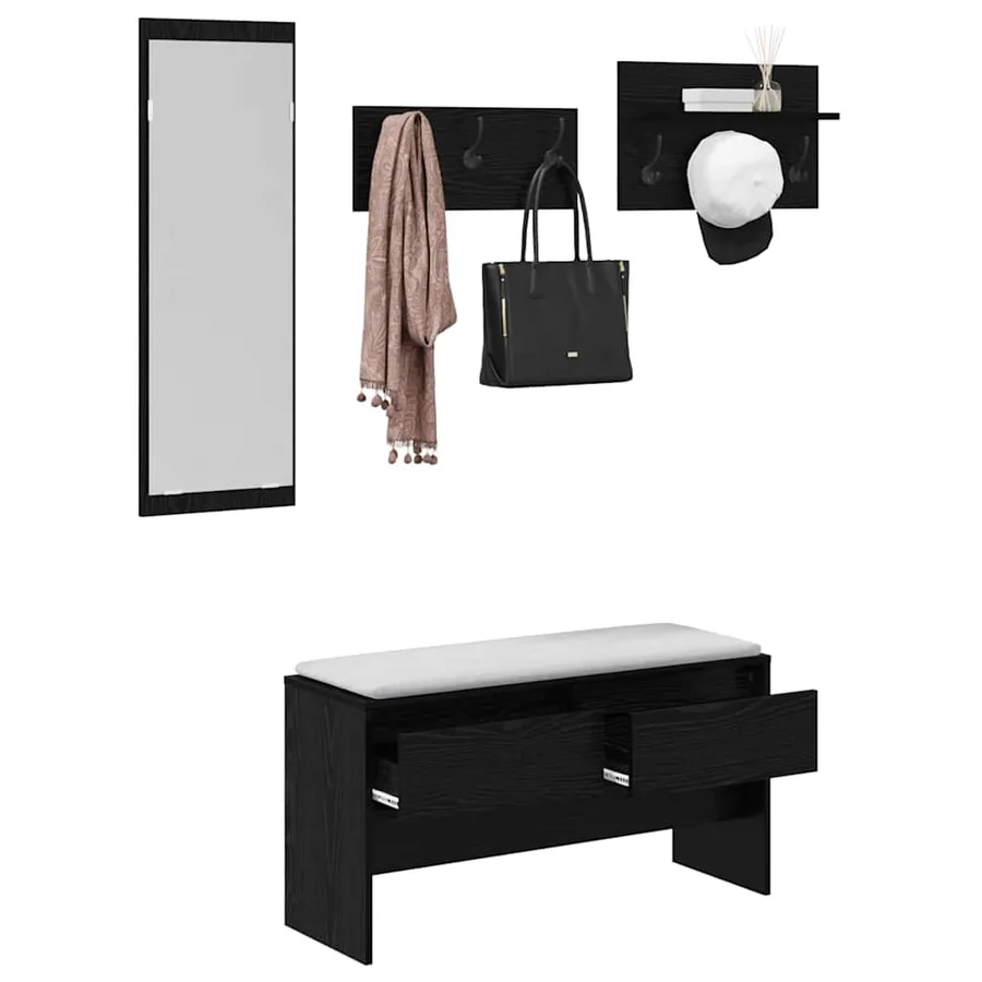 Ensemble de meubles d'entrée 4 pcs Chêne noir Bois d'ingénierie - 3