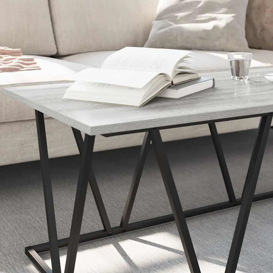 Table basse Gris 100 x 50 x 40 cm Bois d'ingénierie et métal - 4