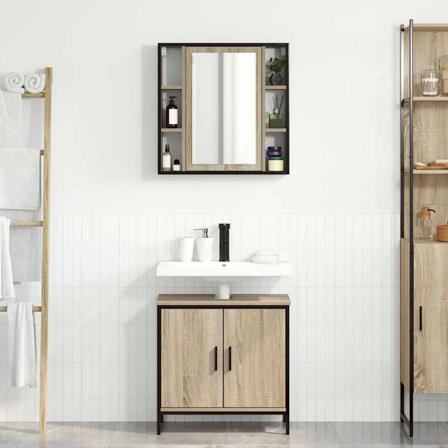 Ensemble de mobilier de salle de bain avec étagère 2 pcs Marron - 4