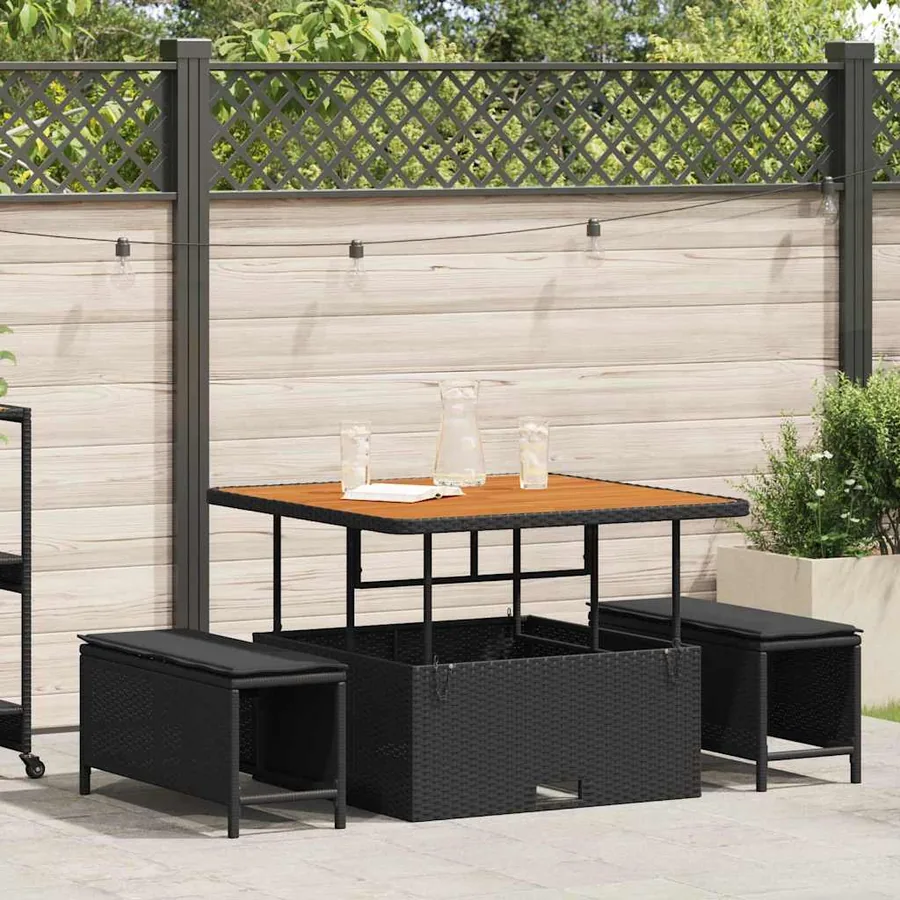 Ensemble de salle à manger pour jardin Noir polyrotin