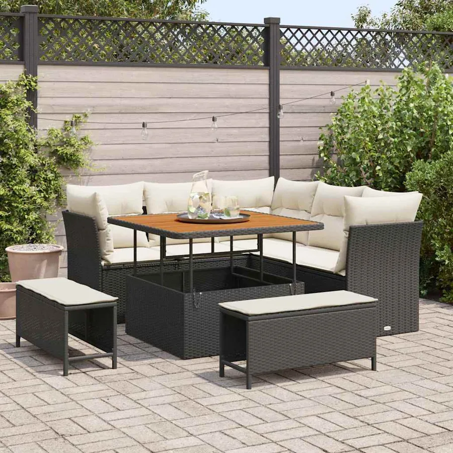 Ensemble de canapé de jardin 8 pcs Noir polyrotin