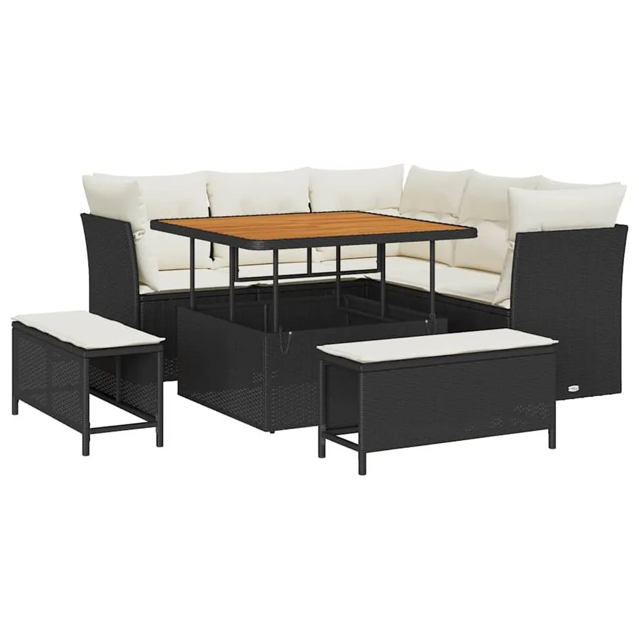 Ensemble de canapé de jardin 8 pcs Noir polyrotin - 2
