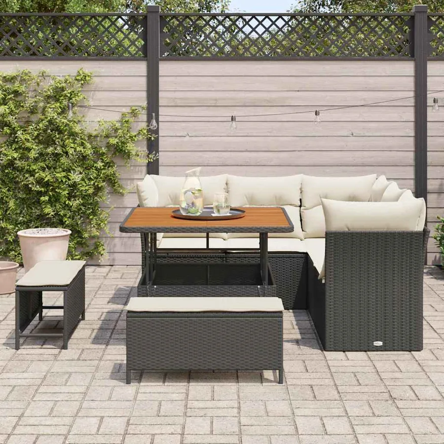 Ensemble de canapé de jardin 8 pcs Noir polyrotin - 3