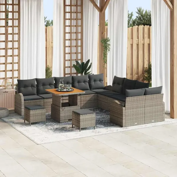 Ensemble de canapé de jardin avec coussin 13 pcs Gris