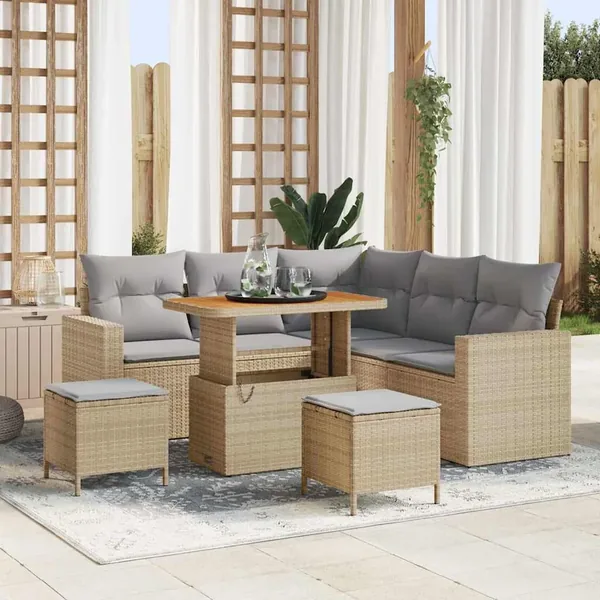 Ensemble de canapé de jardin 8 pcs Beige polyrotin