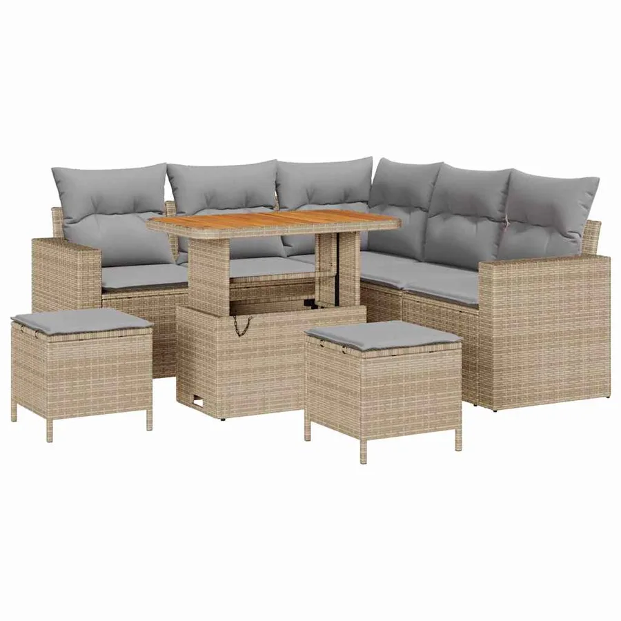 Ensemble de canapé de jardin 8 pcs Beige polyrotin - 2