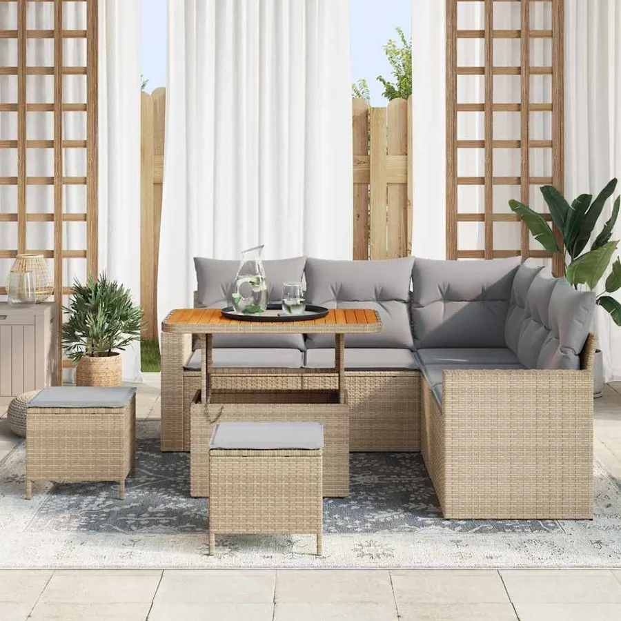 Ensemble de canapé de jardin 8 pcs Beige polyrotin - 3