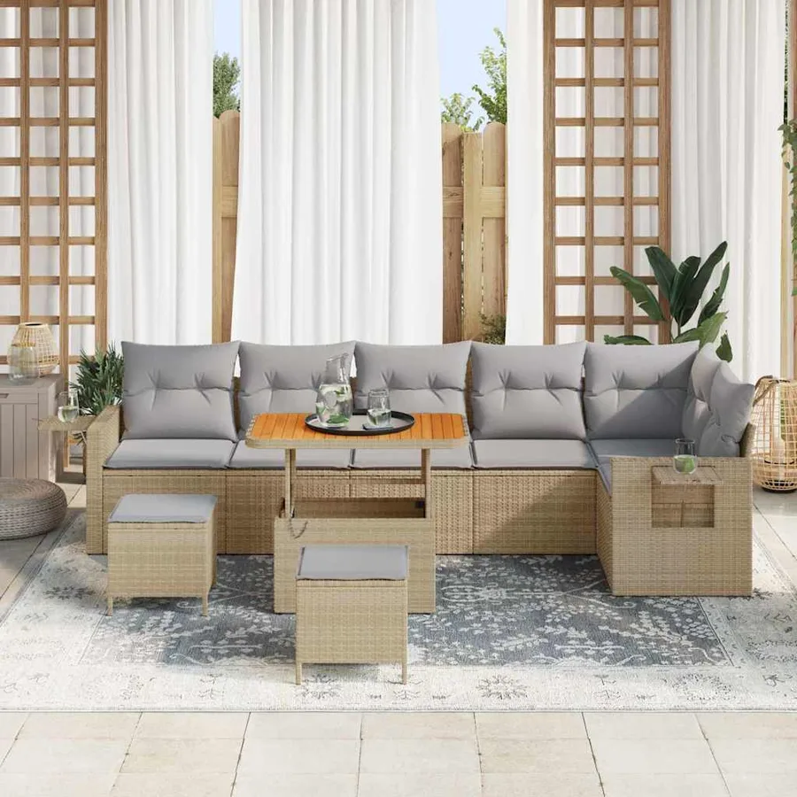 Ensemble de canapé de jardin 9 pcs Beige polyrotin - 3