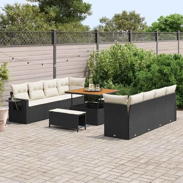 Ensemble de canapé de jardin 11 pcs Noir Poly rotin