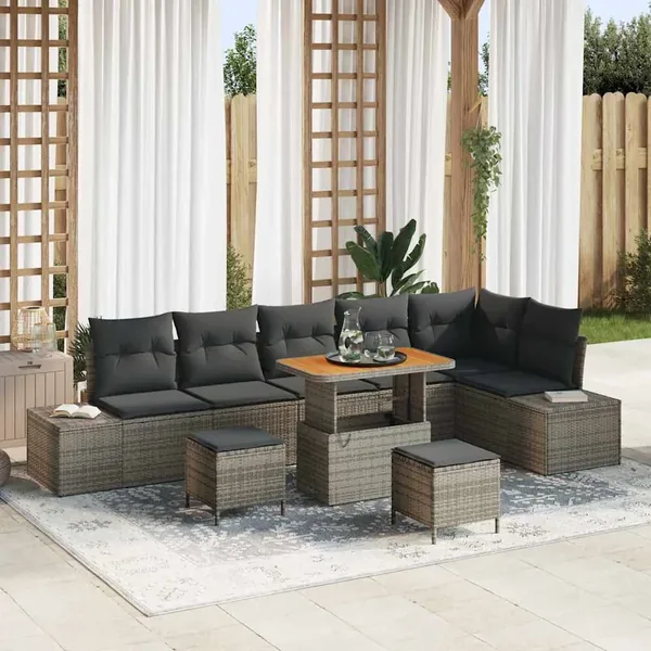 Ensemble de canapé de jardin avec coussin 9 pcs Gris Poly rotin