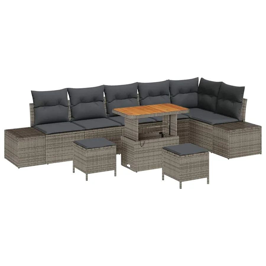 Ensemble de canapé de jardin avec coussin 9 pcs Gris Poly rotin - 2
