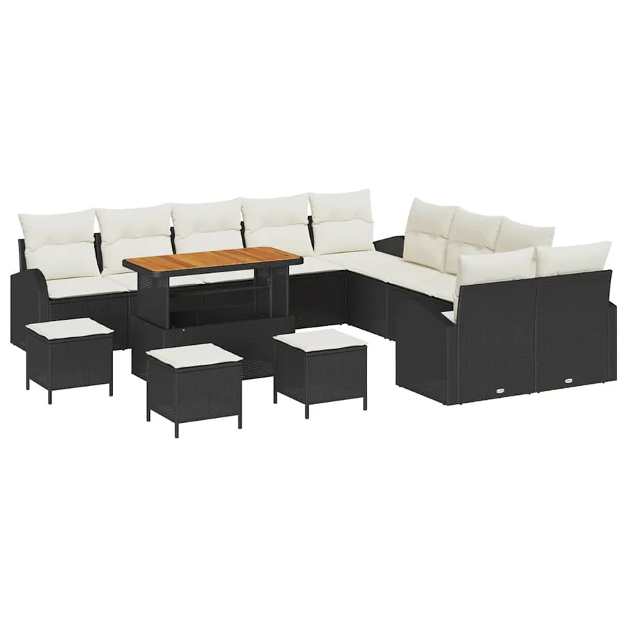 Ensemble de canapé de jardin avec coussin 14 pcs Noir polyrotin - 2