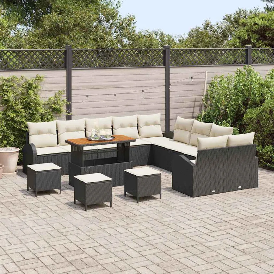 Ensemble de canapé de jardin avec coussin 14 pcs Noir polyrotin - 3