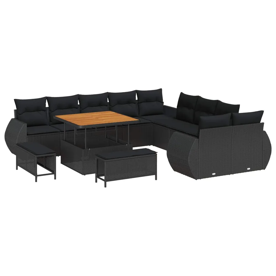 Ensemble de canapé de jardin 13 pcs Noir polyrotin - 2