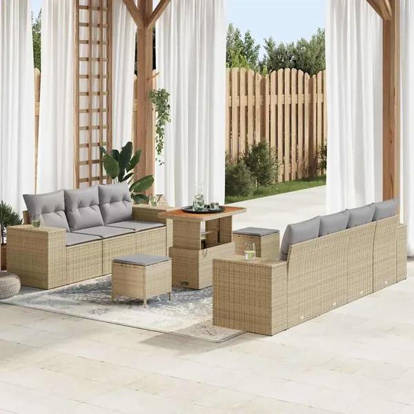 Ensemble de canapé de jardin 10 pcs Beige polyrotin