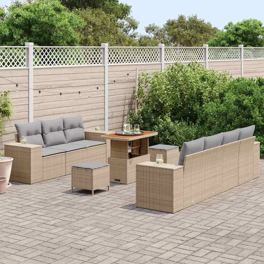 Ensemble de canapé de jardin 10 pcs Beige polyrotin - 3