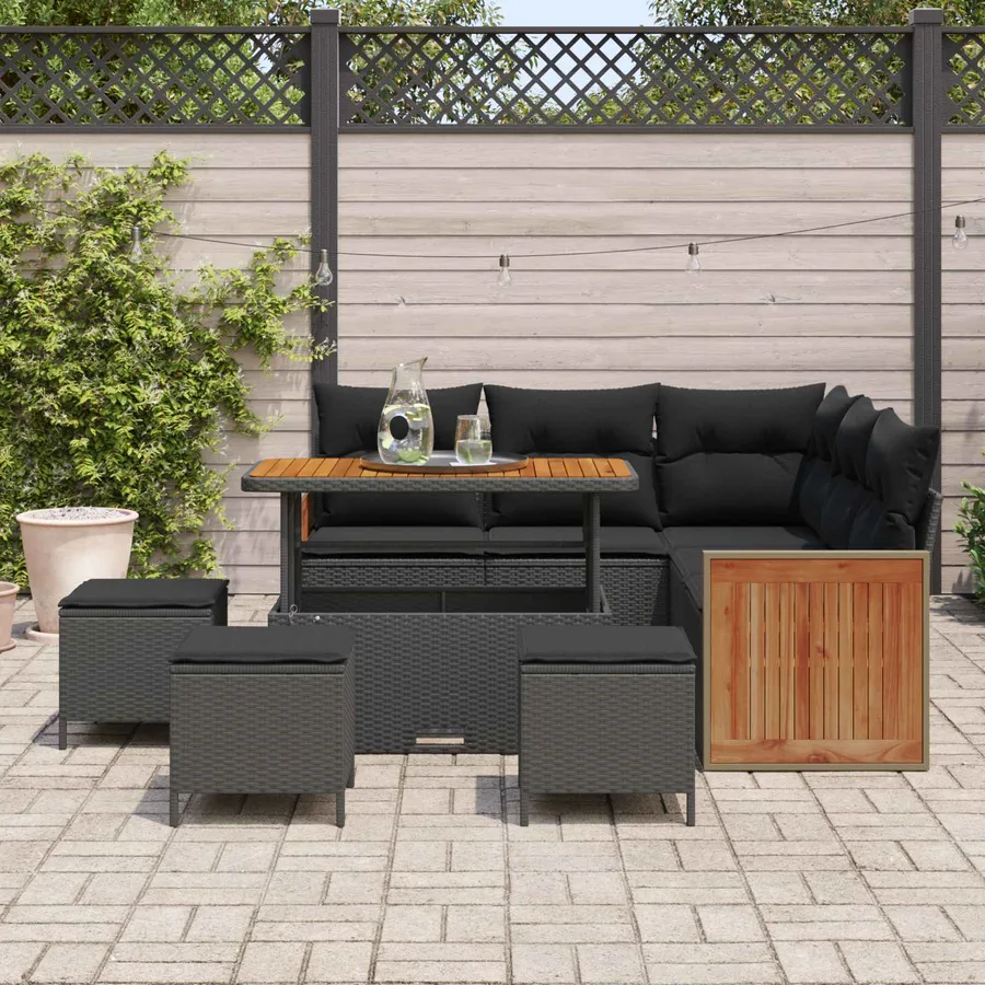 Ensemble de canapé de jardin avec coussin 9 pcs Noir polyrotin - 3
