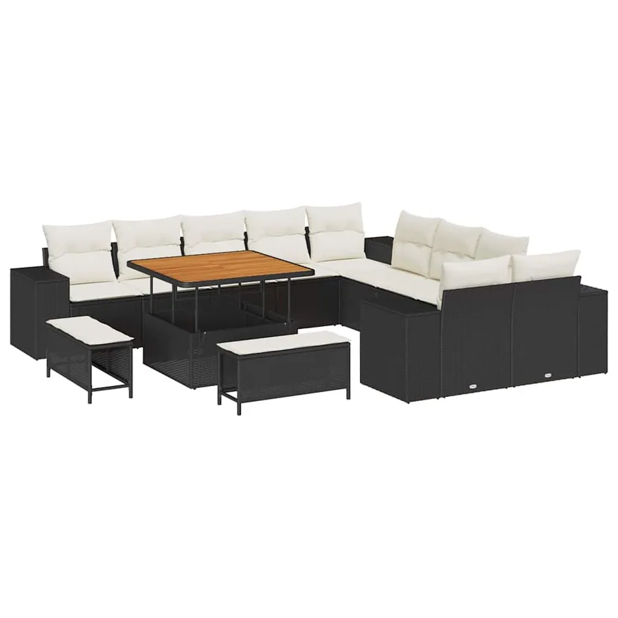 Ensemble de canapé de jardin avec coussin 13 pcs Noir polyrotin - 2