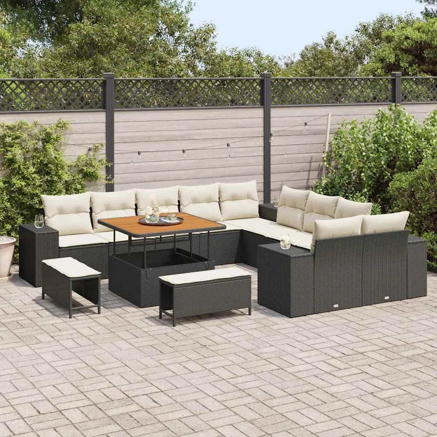 Ensemble de canapé de jardin avec coussin 13 pcs Noir polyrotin - 3