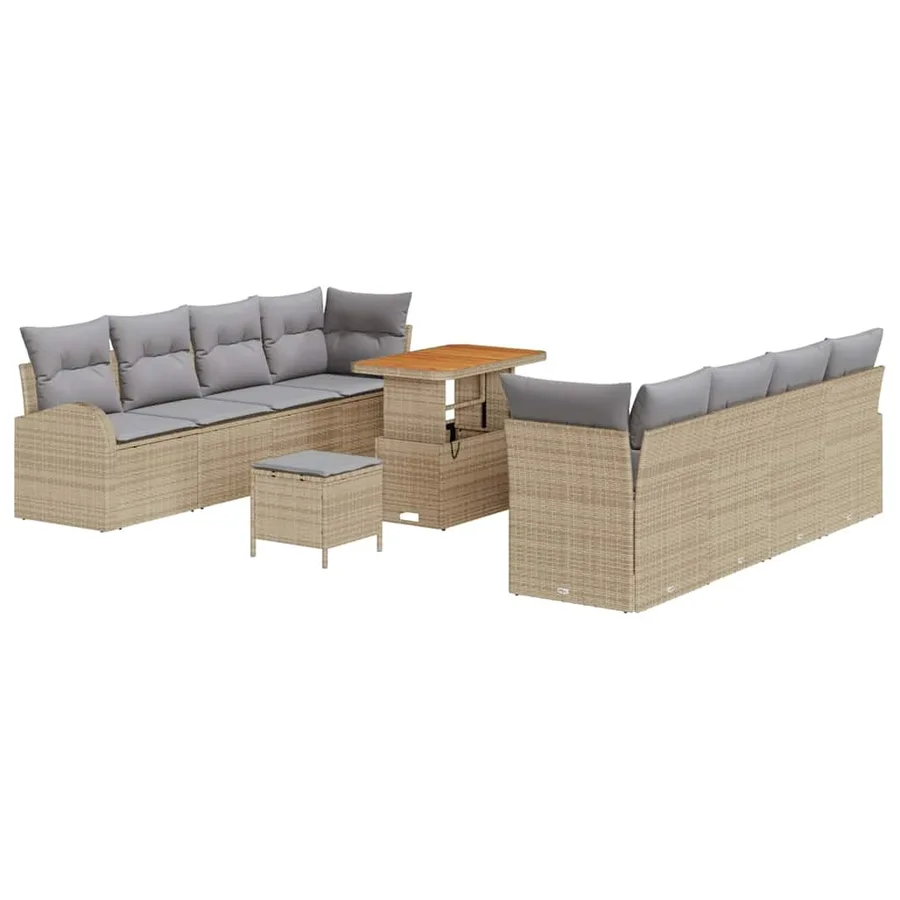 Ensemble de canapé de jardin 11 pcs Beige polyrotin - 2