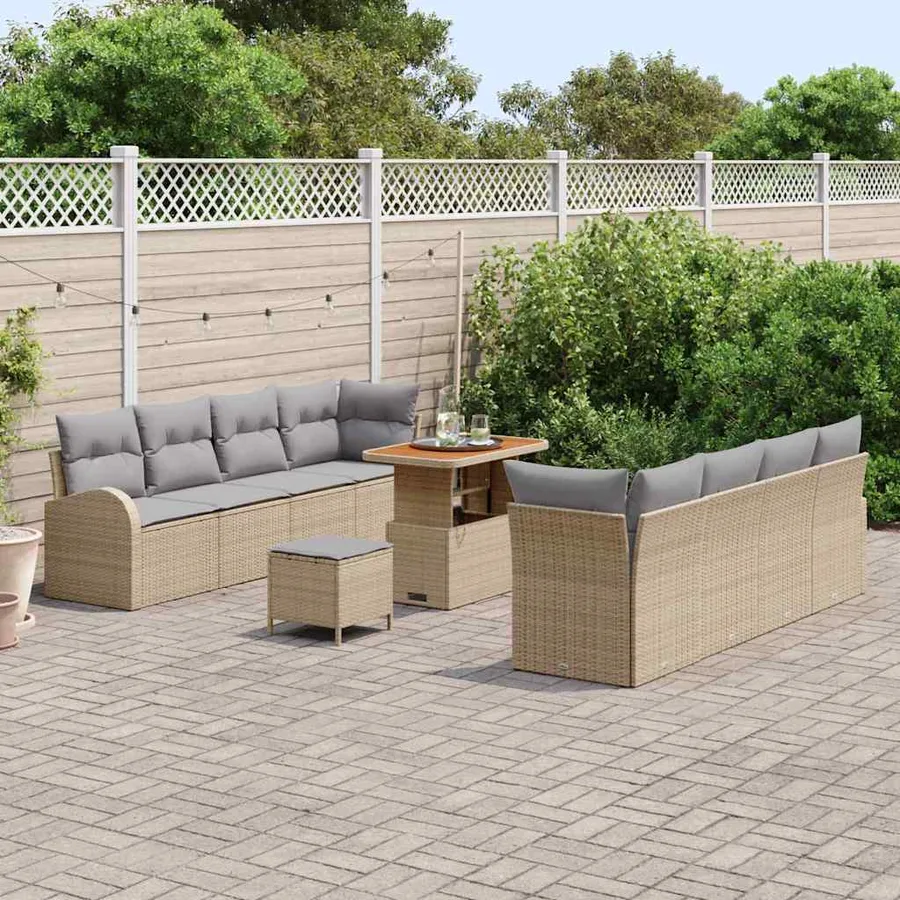 Ensemble de canapé de jardin 11 pcs Beige polyrotin - 3