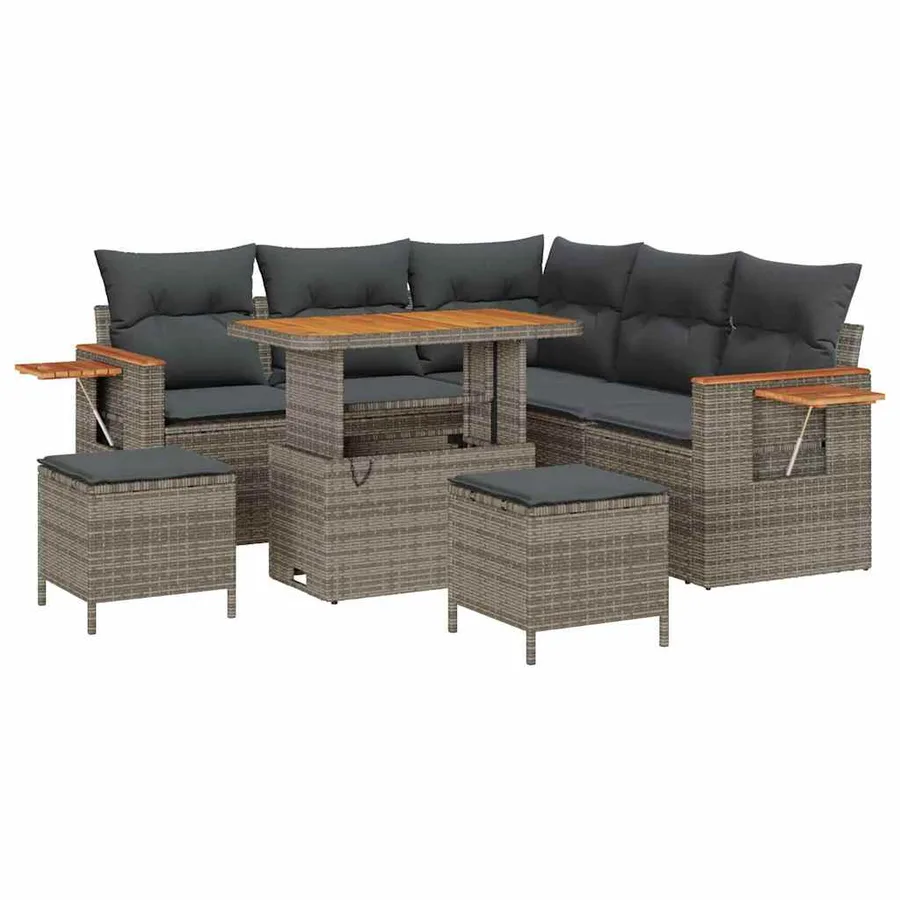 Ensemble de canapé de jardin avec coussin 9 pcs Gris polyrotin - 2