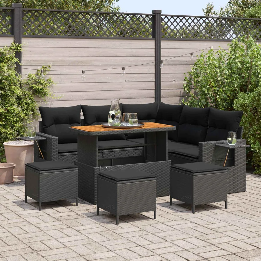 Ensemble de canapé de jardin avec coussin 10 pcs Noir polyrotin