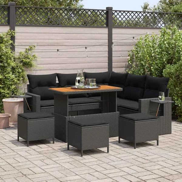 Ensemble de canapé de jardin avec coussin 10 pcs Noir polyrotin
