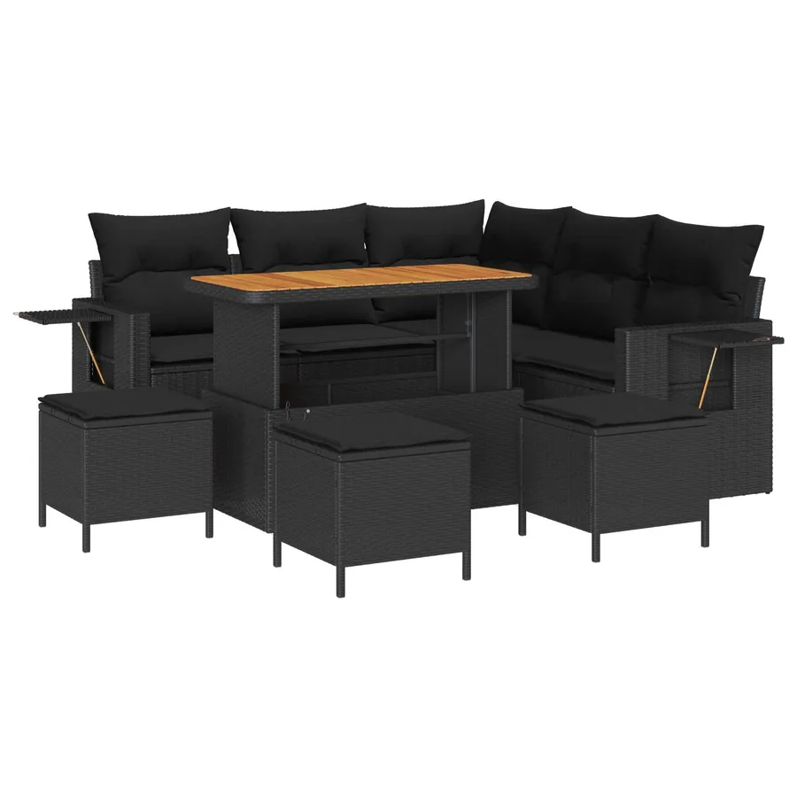 Ensemble de canapé de jardin avec coussin 10 pcs Noir polyrotin - 2