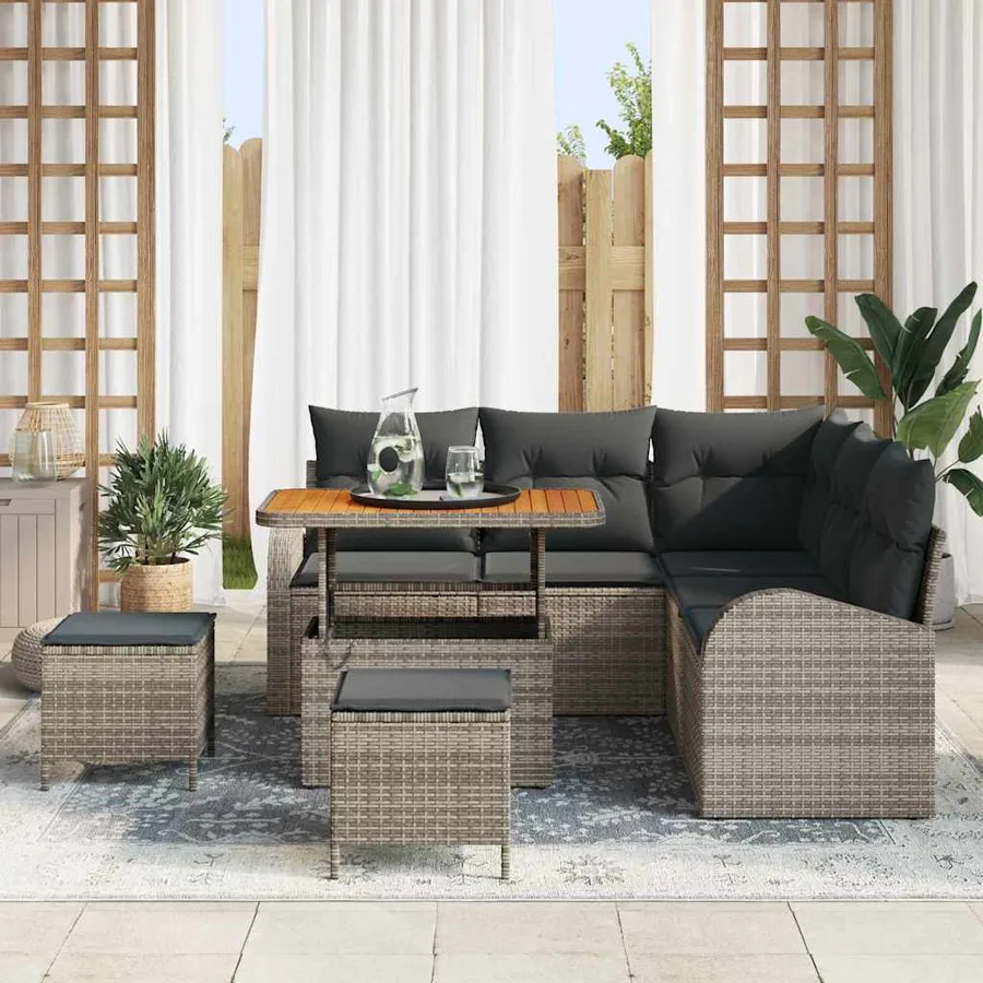 Ensemble de canapé de jardin avec coussin 8 pcs Gris polyrotin - 3