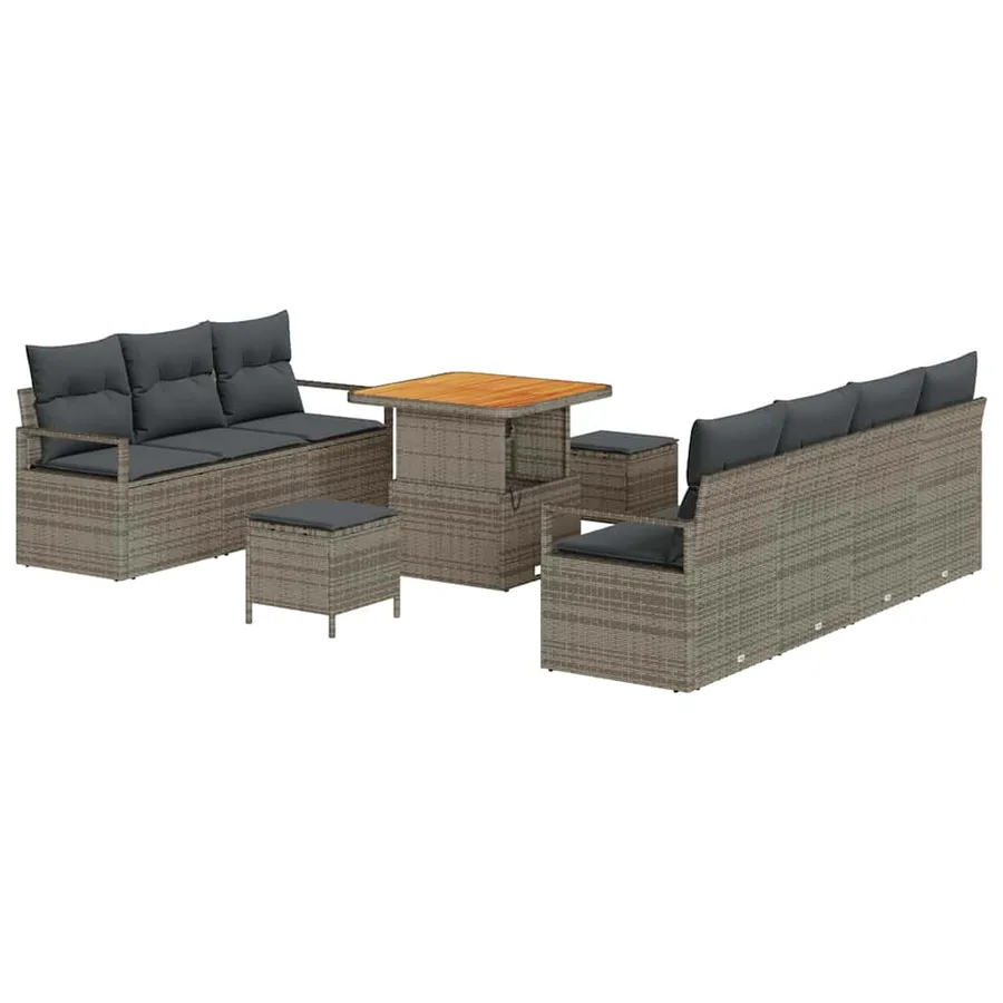Ensemble de canapé de jardin avec coussin 10 pcs Gris polyrotin - 2