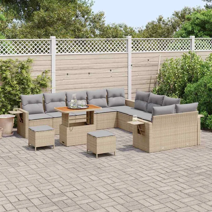 Ensemble de canapé de jardin 13 pcs Beige polyrotin - 3