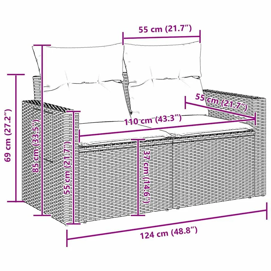 Ensemble de canapé de jardin avec coussin 14 pcs Noir polyrotin - 15