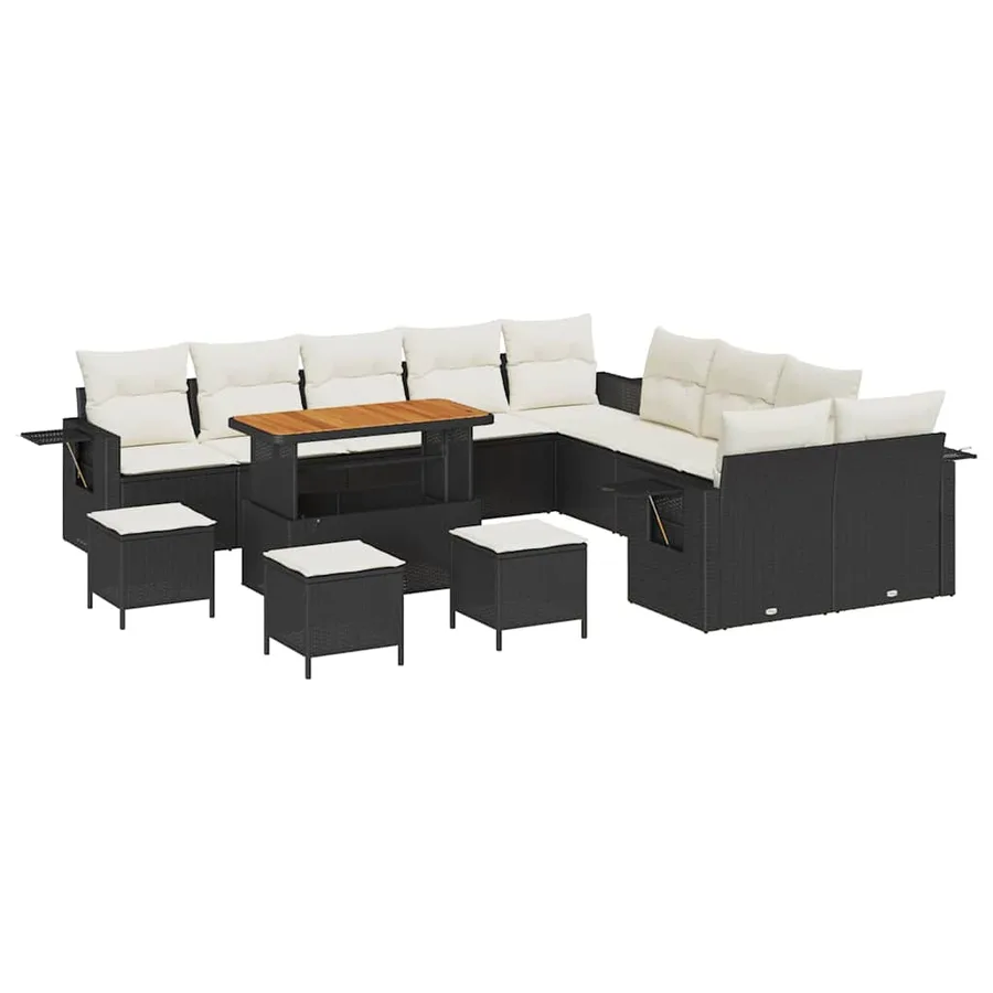 Ensemble de canapé de jardin avec coussin 14 pcs Noir polyrotin - 2